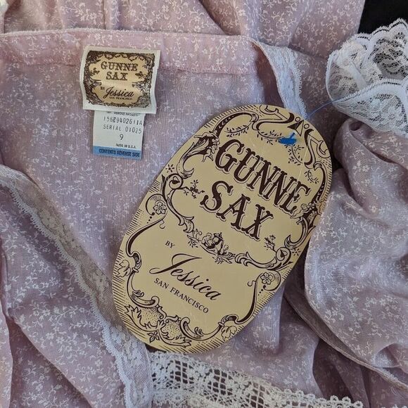 NWT Vintage 70s Gunne Sax Prairie Dress Lilac Ruffle Drop Waist Floral Crochet 9 - Picture 9 of 12